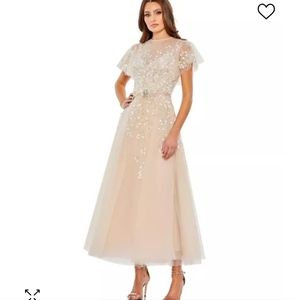Mac Duggal Size 6 Sequin Flutter Sleeve Tulle Cocktail Dress